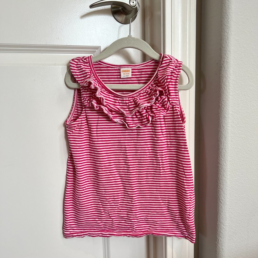 Gymboree 100% Cotton Tank Top Pink & White Stripe Girls M Like New!